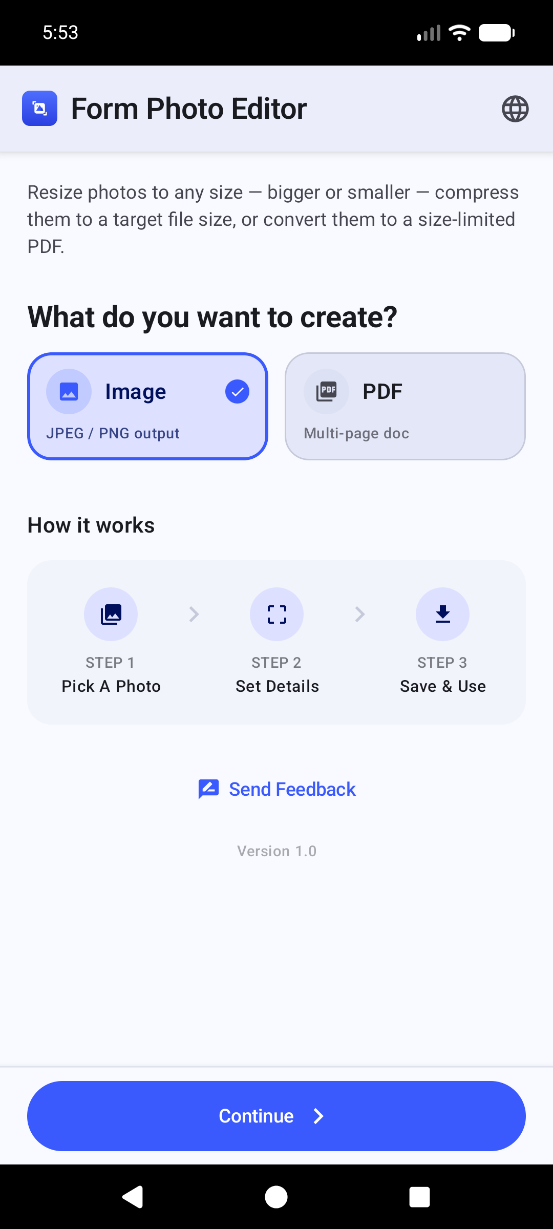 Form Photo Editor home screen